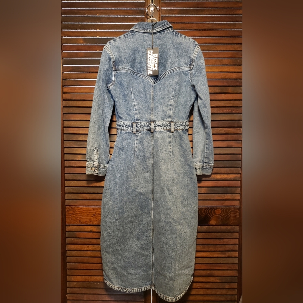 Future Collective Denim Long Sleeve Button Front 100% Cotton Shirt Dress, Size 4 - Picture 6 of 7
